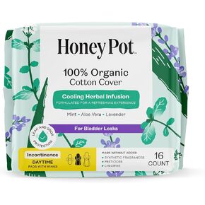 The Honey Pot Company - وسادات سلس البول للنساء - 80 قيراط - بطانات داخلية غير عشبية - التحكم في تسرب المثانة - غطاء من القطن العضوي ولب لب فائق الامتصاص - رعاية أنثوية in Kuwait