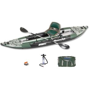 385FTA Fasttrack Angler 1–2-Person Inflatable Hunter Green Fishing Kayak-External Rigid Inflatable Keel, Rugged Hull Material, Non-Slip Padded Floor, Stitch Floor w/Seat(s), Paddle(s), Pump & Bag in Kuwait