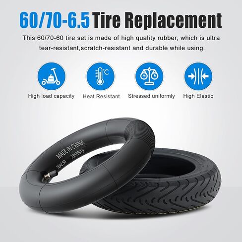 60/70-6.5 E Scooter Tyre Set ، إطار بديل للخدمة الثقيلة مع أنبوب داخلي لـ Segway Ninebot Max G30 ، G30D ، G30E ، G30LP ، 1 مجموعة إطار خارجي + صمام مستقيم داخلي in Kuwait