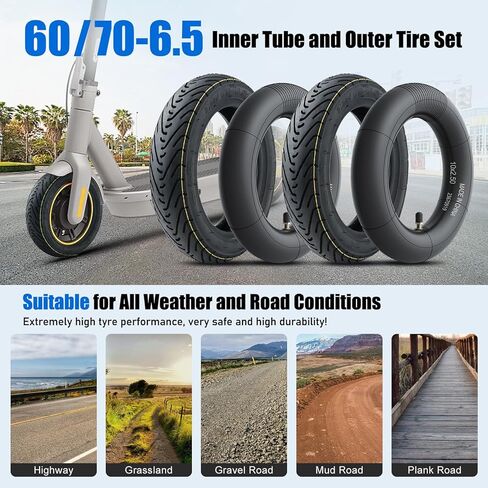 60/70-6.5 E Scooter Tyre Set ، إطار بديل للخدمة الثقيلة مع أنبوب داخلي لـ Segway Ninebot Max G30 ، G30D ، G30E ، G30LP ، 1 مجموعة إطار خارجي + صمام مستقيم داخلي in Kuwait