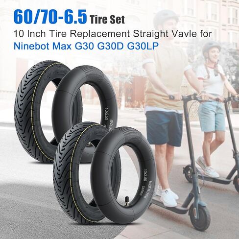 60/70-6.5 E Scooter Tyre Set ، إطار بديل للخدمة الثقيلة مع أنبوب داخلي لـ Segway Ninebot Max G30 ، G30D ، G30E ، G30LP ، 1 مجموعة إطار خارجي + صمام مستقيم داخلي in Kuwait