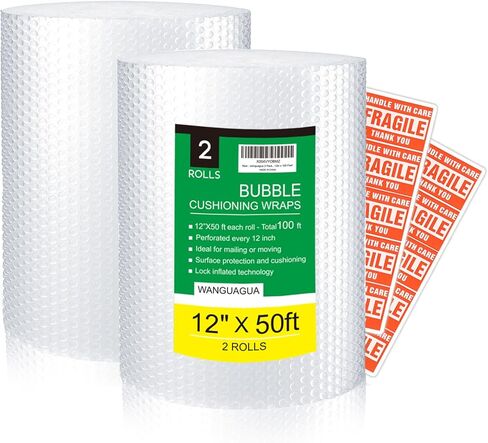 2 Pack 12 Inch x 72 ft Total Bubble Packing Wrap for Moving Boxes Shipping Cushioning Supplies Perforated Every 12" in Kuwait