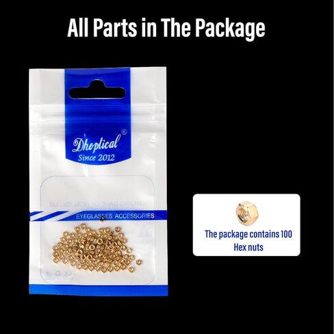 (100 Pcs) Gold Eyeglasses Hex Nuts Eyewear Repair Kits for Rimless Glasses Frameless Accessoreis by Dhoptical in Kuwait