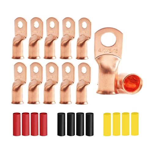 12 قطعة 4/0 AWG 5/16 بوصة (M8) مسمار أسلاك نحاسية شديدة التحمل مع 12 قطعة أنابيب انكماش حراري 4/0 قياس كابل البطارية ينتهي أطراف حلقية ثقوب نحاسية عارية محطة حلقية أنبوبية لسيارة قارب البحرية in Kuwait