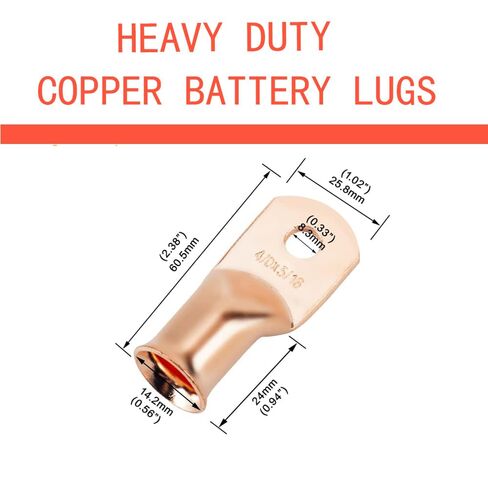 12 قطعة 4/0 AWG 5/16 بوصة (M8) مسمار أسلاك نحاسية شديدة التحمل مع 12 قطعة أنابيب انكماش حراري 4/0 قياس كابل البطارية ينتهي أطراف حلقية ثقوب نحاسية عارية محطة حلقية أنبوبية لسيارة قارب البحرية in Kuwait