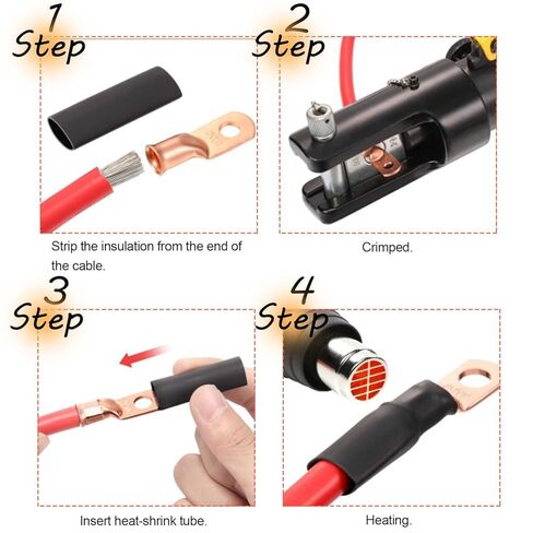 12 قطعة 4/0 AWG 5/16 بوصة (M8) مسمار أسلاك نحاسية شديدة التحمل مع 12 قطعة أنابيب انكماش حراري 4/0 قياس كابل البطارية ينتهي أطراف حلقية ثقوب نحاسية عارية محطة حلقية أنبوبية لسيارة قارب البحرية in Kuwait