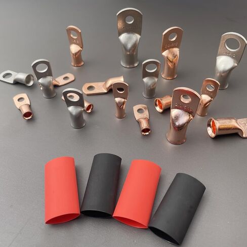 12 قطعة 4/0 AWG 5/16 بوصة (M8) مسمار أسلاك نحاسية شديدة التحمل مع 12 قطعة أنابيب انكماش حراري 4/0 قياس كابل البطارية ينتهي أطراف حلقية ثقوب نحاسية عارية محطة حلقية أنبوبية لسيارة قارب البحرية in Kuwait