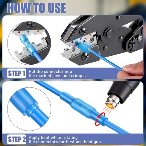 380 قطعة من موصلات مؤخرة الانكماش الحراري من Vesmikit - طقم موصلات أسلاك كهربائية مقاومة للماء من الدرجة البحرية - أطراف تجعيد نحاسية معزولة بعقب لصق للأسلاك والسيارات والقوارب وشاحنة مقطورة وستيريو in Kuwait