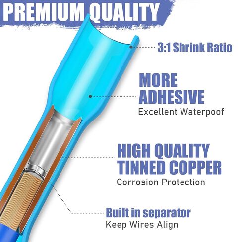 380 قطعة من موصلات مؤخرة الانكماش الحراري من Vesmikit - طقم موصلات أسلاك كهربائية مقاومة للماء من الدرجة البحرية - أطراف تجعيد نحاسية معزولة بعقب لصق للأسلاك والسيارات والقوارب وشاحنة مقطورة وستيريو in Kuwait