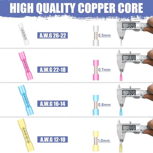 380 قطعة من موصلات مؤخرة الانكماش الحراري من Vesmikit - طقم موصلات أسلاك كهربائية مقاومة للماء من الدرجة البحرية - أطراف تجعيد نحاسية معزولة بعقب لصق للأسلاك والسيارات والقوارب وشاحنة مقطورة وستيريو in Kuwait