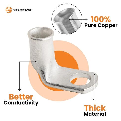 SELTERM 10pcs - 2 AWG 3/8" Stud - 90° Bent Battery Lugs - Ring Terminal Connectors with 12pcs 3:1 Black & Red 5/8" Heat Shrink Tubing - Heavy Duty Battery Cable Ends - Tinned Copper Wire Connector Kit in Kuwait