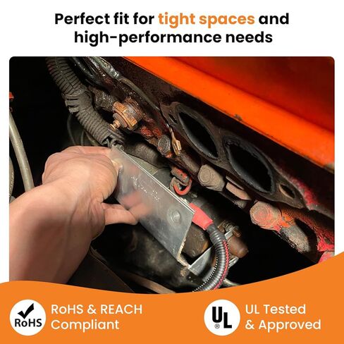 SELTERM 10pcs - 2 AWG 3/8" Stud - 90° Bent Battery Lugs - Ring Terminal Connectors with 12pcs 3:1 Black & Red 5/8" Heat Shrink Tubing - Heavy Duty Battery Cable Ends - Tinned Copper Wire Connector Kit in Kuwait