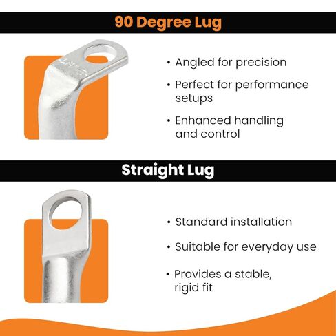 SELTERM 10pcs - 2 AWG 3/8" Stud - 90° Bent Battery Lugs - Ring Terminal Connectors with 12pcs 3:1 Black & Red 5/8" Heat Shrink Tubing - Heavy Duty Battery Cable Ends - Tinned Copper Wire Connector Kit in Kuwait
