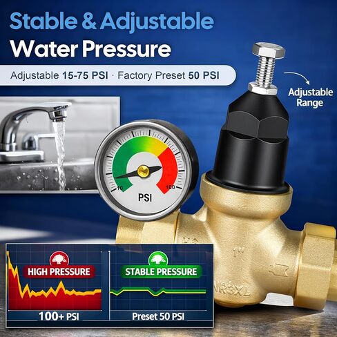 1-NR3XLDU صمام تخفيض الضغط مقاس 1 بوصة مع اتصال FNPT مزدوج الاتحاد يستبدل منظم ضغط المياه Zurn Wilkins للمنزل، قابل للتعديل 15-75 رطل لكل بوصة مربعة لخطوط المياه الرئيسية السكنية in Kuwait