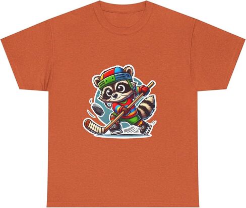 Playful Hockey Raccoon T-Shirt Funny Sports Tee for Hockey Fans, Unisex Heavy Cotton Shirt Gift for Mom Daughter Coach Dad in Saudi Arabia