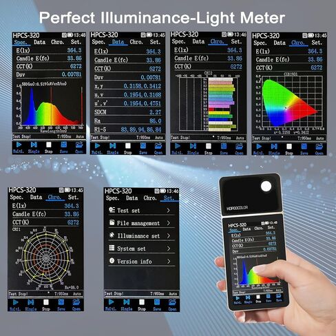 مقياس الطيف، مجموعة أدوات محلل الطيف المحمولة لمصابيح LED تنمو الطيف الكامل، PPFD PAR CCT ​​CRI Lux Spectrum لاختبار ضوء LED، للمنزل، ومختبر نمو النباتات والاستخدام الصناعي in Kuwait