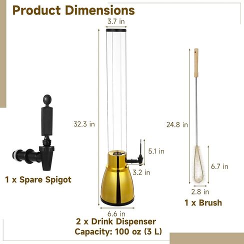 2 قطعة برج ميموزا 100 أونصة، موزعات مشروبات للحفلات، برج مشروبات كبير السعة يحمل 8.3 بيرة مع حنفية مانعة للتسرب وأنبوب ثلج، موزع بيرة طويل على الطاولة للمارجريتا والميموزا والسانجريا (2) in Kuwait