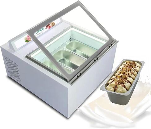 Kolice Commercial Tabletop Ice Cream Showcase Freezer, Desktop Ice Cream Dipping Cabinet, Countertop ice cream display showcase freezer with 3 Pans, Auto Defrost, Anti-Fog Glass, LED light included in Kuwait