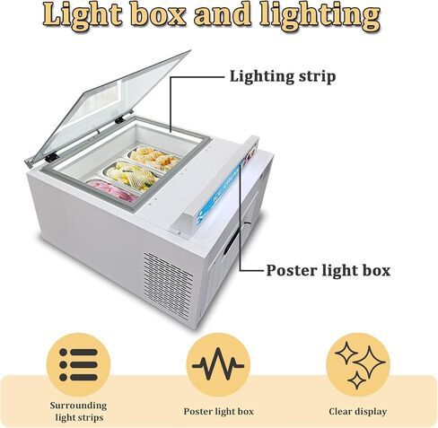 Kolice Commercial Tabletop Ice Cream Showcase Freezer, Desktop Ice Cream Dipping Cabinet, Countertop ice cream display showcase freezer with 3 Pans, Auto Defrost, Anti-Fog Glass, LED light included in Kuwait