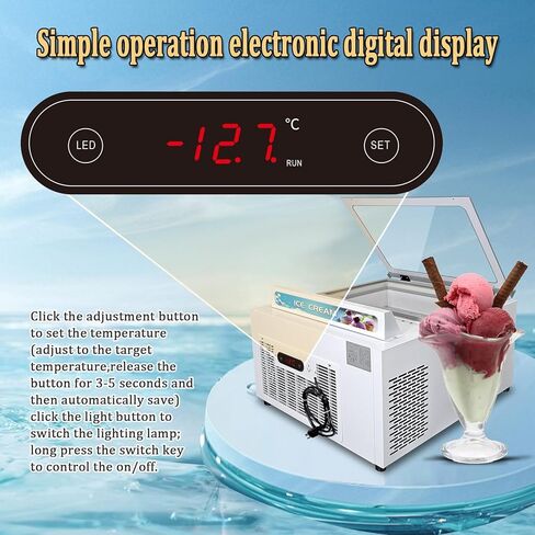 Kolice Commercial Tabletop Ice Cream Showcase Freezer, Desktop Ice Cream Dipping Cabinet, Countertop ice cream display showcase freezer with 3 Pans, Auto Defrost, Anti-Fog Glass, LED light included in Kuwait