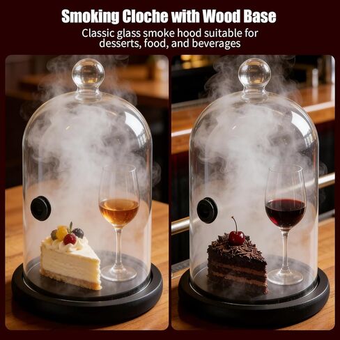MDEOOSKY 2 PCS Glass Smoking Cloche with Wooden Base, Smoking Dome with Hole for Infusing Cocktails and Food, Ideal for Home Decor and Culinary Use in Saudi Arabia