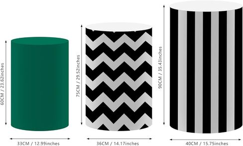 NIVIUS PHOTO Sports Football Theme اسطوانة عرض أغطية قاعدة التمثال، شيفرون باللونين الأسود والأبيض، مخطط وأخضر، مجموعة من 3 (TZ069، مجموعة كبيرة من 3) in Kuwait