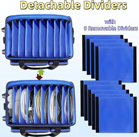 حقيبة تنظيم كابل DJ مع عجلات، حقيبة ناعمة لمعدات DJ مع 9 فواصل قابلة للفصل، حقيبة تخزين مبطنة متعددة الجيوب للميكروفون والسلك وسماعات الرأس وإكسسوارات الموسيقى in Kuwait