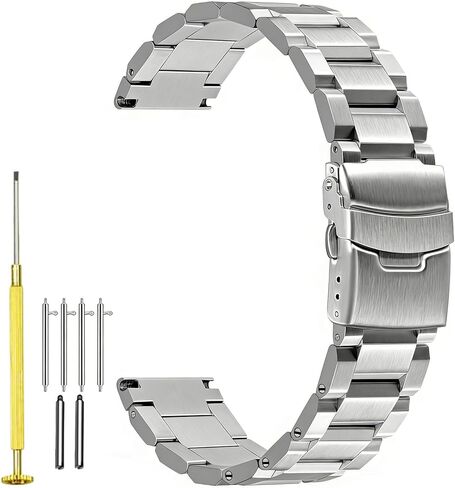 Juntan 18mm 20mm 22mm 24mm Classic Stainless Steel Watch Band Silver Black Brushed Metal Watch Strap for Women Men Watch Replacement Band Double Buckle in Kuwait