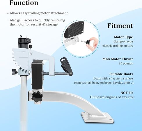 Aluminum 90 Degree Adjustable Trolling Motor Deck Mount for Clamp-on Type Electric Trolling Motors, for Kayak Canoe, Small boat, Jon Boats, Skiffs丨Adjustable Angle丨Quick Removal丨Good Weld in Saudi Arabia