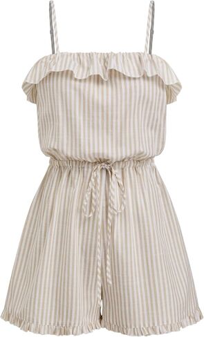 CIDER Womens Casual Rompers Sleeveless Ruffle Drawstring Striped Overall Shorts in Saudi Arabia