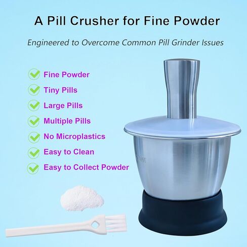 مجموعة مسحوق حبوب منع الحمل الناعم ومدافع الهاون والمدقة للحبوب الكبيرة والصغيرة والمتعددة، تحل مشكلات مطحنة حبوب الدواء الشائعة - الفولاذ المقاوم للصدأ الصلب 304، 10 أونصة in Kuwait