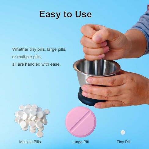 مجموعة مسحوق حبوب منع الحمل الناعم ومدافع الهاون والمدقة للحبوب الكبيرة والصغيرة والمتعددة، تحل مشكلات مطحنة حبوب الدواء الشائعة - الفولاذ المقاوم للصدأ الصلب 304، 10 أونصة in Kuwait