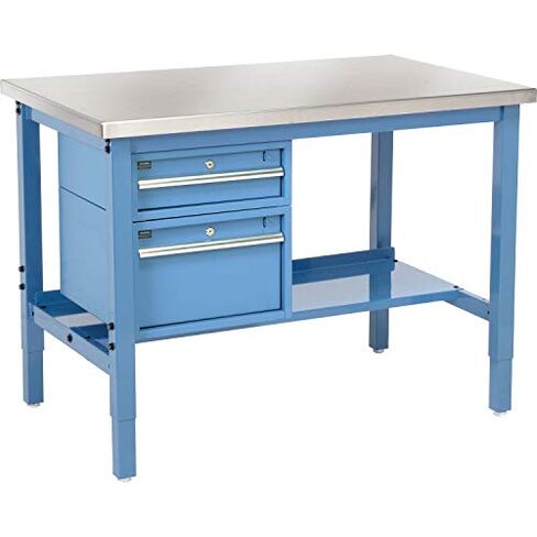 Global Industrial 48"W x 30"D Workbench, 1-1/2" Thick SS Square Edge with Drawers & Shelf, Blue in Saudi Arabia