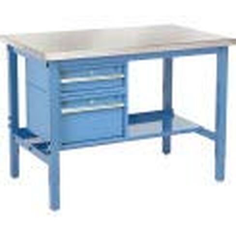 Global Industrial 48"W x 30"D Workbench, 1-1/2" Thick SS Square Edge with Drawers & Shelf, Blue in Saudi Arabia