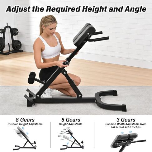 Foldable Hyperextension Roman Chair with Back Extension,Home Gym Sit Up Bench for Glute & Ab Workouts,Optional Adjustment Angle & Height,Multi-Function Heavy-Duty Exercise Equipment,Holds 330 Lbs in Saudi Arabia