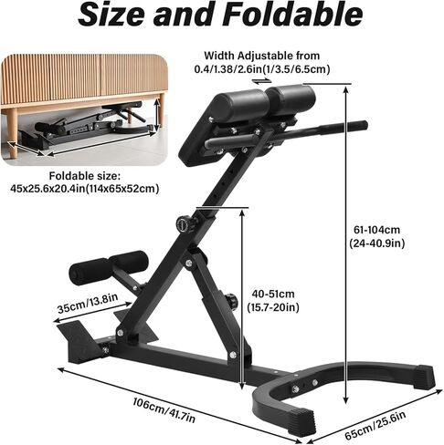 Foldable Hyperextension Roman Chair with Back Extension,Home Gym Sit Up Bench for Glute & Ab Workouts,Optional Adjustment Angle & Height,Multi-Function Heavy-Duty Exercise Equipment,Holds 330 Lbs in Saudi Arabia