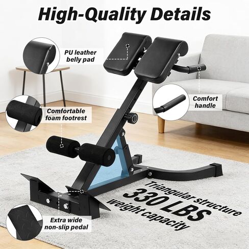 Foldable Hyperextension Roman Chair with Back Extension,Home Gym Sit Up Bench for Glute & Ab Workouts,Optional Adjustment Angle & Height,Multi-Function Heavy-Duty Exercise Equipment,Holds 330 Lbs in Saudi Arabia