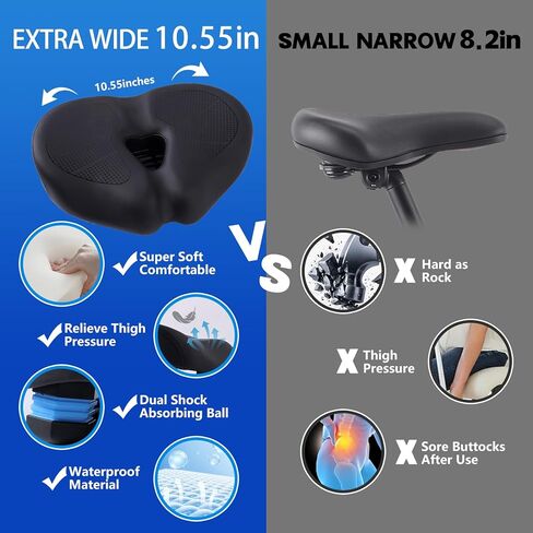 Wide Bicycle Seat, Noseless Bike Seat Cushion with Ventilation & Memory Foam – Oversized Waterproof Bike Saddle for Men & Women, Perfect for Electric Bike, Stationary & Cruiser Bikes in Saudi Arabia