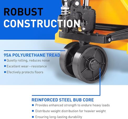 PTH50 For Crown Pallet Jack Wheels Full Set with Axles, Pair of Steering Wheels 7" x 2" and Front Load Roller 2.76"x 3.74" with Bearings ID 20mm, Poly Tread Black in Saudi Arabia