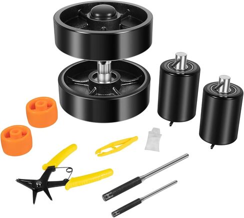PTH50 For Crown Pallet Jack Wheels Full Set with Axles, Pair of Steering Wheels 7" x 2" and Front Load Roller 2.76"x 3.74" with Bearings ID 20mm, Poly Tread Black in Saudi Arabia