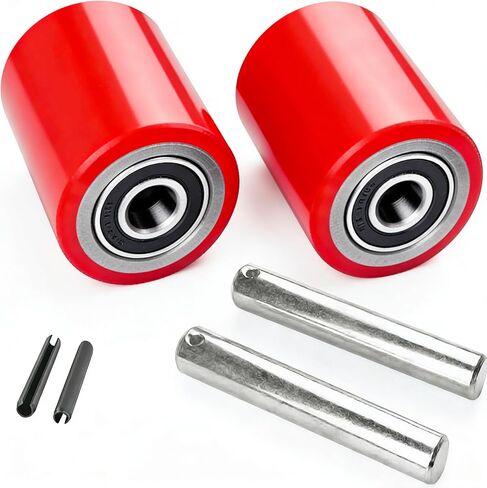 A Pair Pallet Jack Load Wheels Replacement Kit with PU Tread Wheel 3 x 3.75",Pre-Installed Bearings ID 20mm,Axles(Length 4.8") and Pins,also for Manual Hand Lift Truck Rear in Saudi Arabia