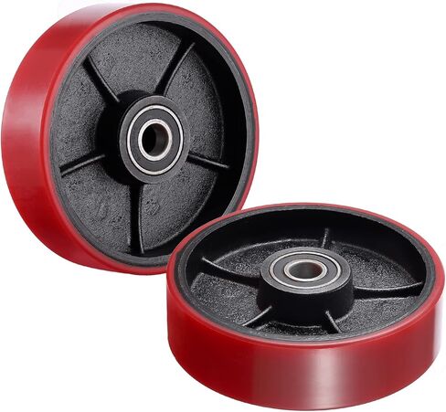 7" x 2" Pair Pallet Jack Steering Wheels with 20mm ID Bearings, Heavy Duty Red Poly Tread Rear Wheels Replacement for Most Standard Pallet Jacks in Saudi Arabia