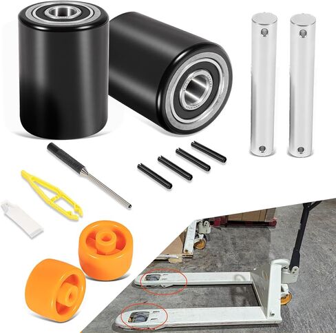 Fit for Crown PTH50 Pallet Jack Front Load Wheels Replacement Kit, Pair Front Load Roller(2.78" x 3.75"), with Pre-Installed Bearings, Axles, 20mm ID Poly Tread, Pins and Install Tool Kit in Saudi Arabia