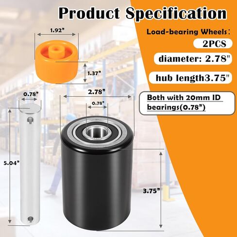 Fit for Crown PTH50 Pallet Jack Front Load Wheels Replacement Kit, Pair Front Load Roller(2.78" x 3.75"), with Pre-Installed Bearings, Axles, 20mm ID Poly Tread, Pins and Install Tool Kit in Saudi Arabia