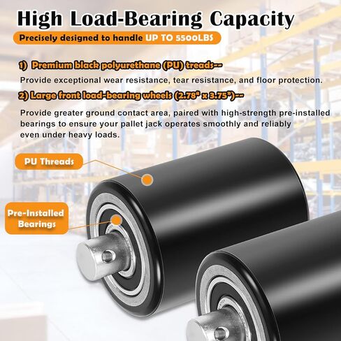 Fit for Crown PTH50 Pallet Jack Front Load Wheels Replacement Kit, Pair Front Load Roller(2.78" x 3.75"), with Pre-Installed Bearings, Axles, 20mm ID Poly Tread, Pins and Install Tool Kit in Saudi Arabia