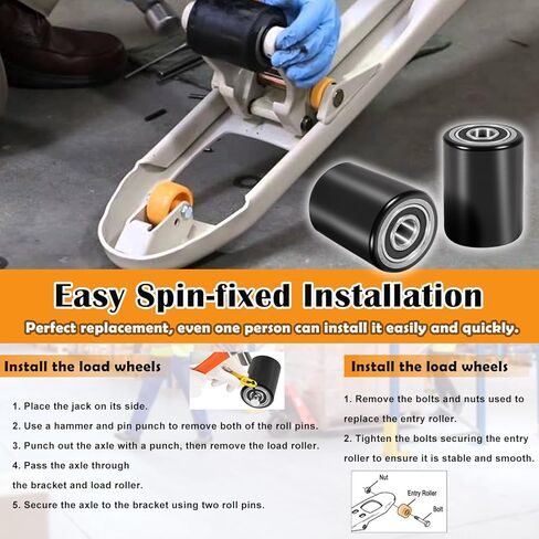 Fit for Crown PTH50 Pallet Jack Front Load Wheels Replacement Kit, Pair Front Load Roller(2.78" x 3.75"), with Pre-Installed Bearings, Axles, 20mm ID Poly Tread, Pins and Install Tool Kit in Saudi Arabia