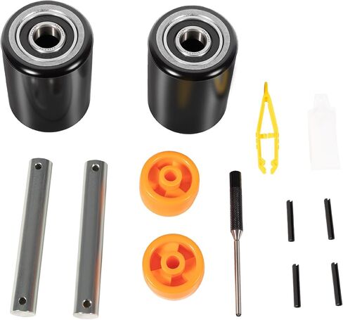 Fit for Crown PTH50 Pallet Jack Front Load Wheels Replacement Kit, Pair Front Load Roller(2.78" x 3.75"), with Pre-Installed Bearings, Axles, 20mm ID Poly Tread, Pins and Install Tool Kit in Saudi Arabia