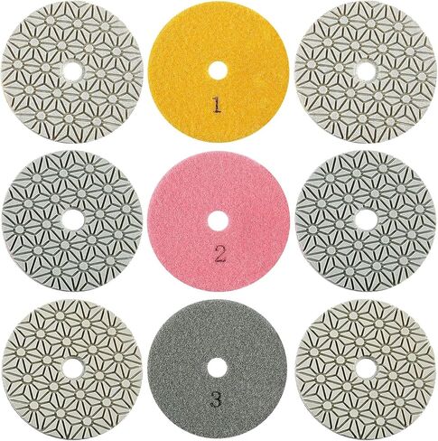 9 قطع 4 بوصات من وسادات التلميع لمجلخة الزوايا، طقم 3 خطوات للرطب/الجاف، تلميع الحجر والخرسانة، 100 ملم in Kuwait