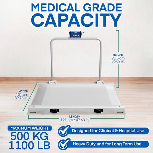 Adamson Wheelchair Scale – 1000 lb / 500 kg Roll-On Chair Scale with Ramp & Handles, Large Platform Medical & Bariatric Floor Scale for Home, Clinic & Facility in Kuwait