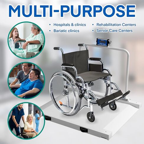 Adamson Wheelchair Scale – 1000 lb / 500 kg Roll-On Chair Scale with Ramp & Handles, Large Platform Medical & Bariatric Floor Scale for Home, Clinic & Facility in Kuwait